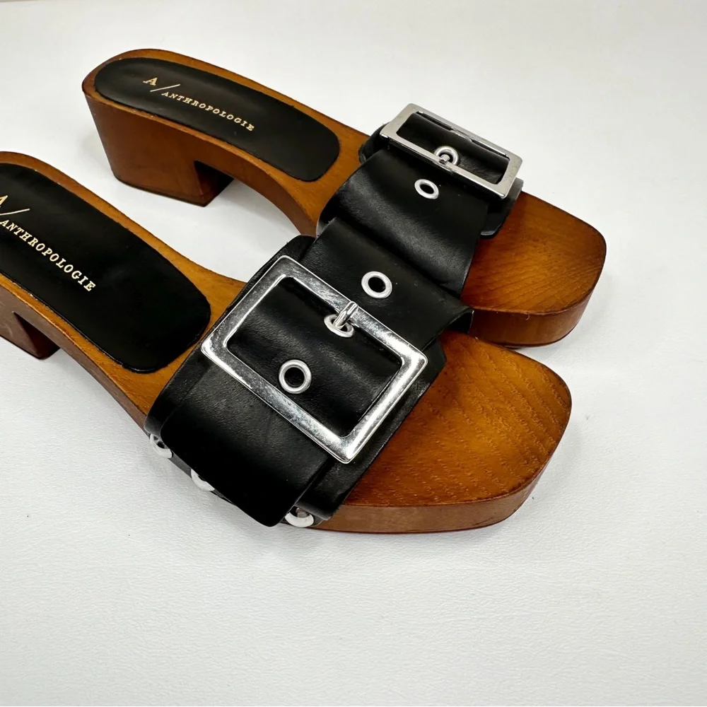 Anthropologie Open Toe Buckle Sandals Black SZ 37 - Picture 7 of 12